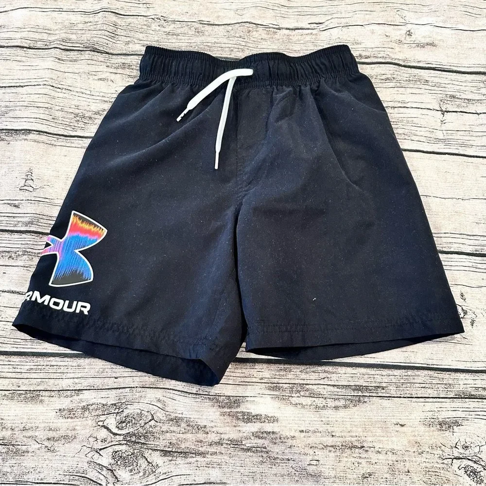 Under Armour Black Swim Trunks With Mesh Lining Elastic Waistband Size 10